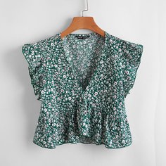 с оборками цветочный Бохо Блузы Shein