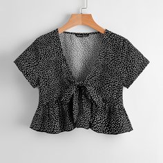 Топ в горошек с узлом Shein
