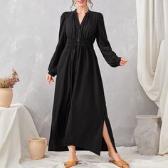 Разрез Одноцветный Повседневный Платье Shein