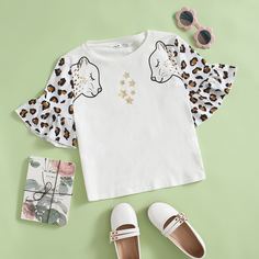 с оборками Геометрический Повседневный Футболки для девочек Shein