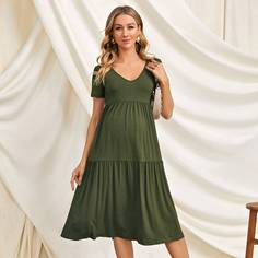 Однотонное платье с оборкой для беременных Shein