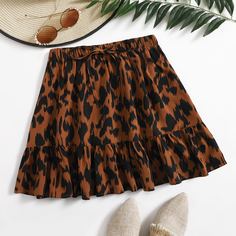 С оборками Принт Повседневный Юбки размер плюс Shein