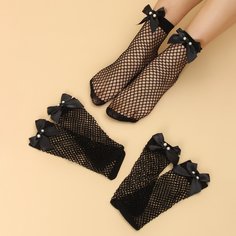 Сетчатые носки с искусственным жемчугом и бантом 3 пары Shein