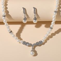 1шт ожерелье и 1 пара серьги-подвески со стразами, искусственным жемчугом Shein