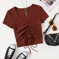 Вязаная футболка на кулиске Shein