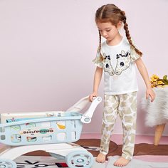 Пижама с принтом жирафы для девочек Shein