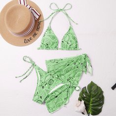 Купальник бикини с треугольными чашечками и пляжная юбка с принтом пейсли 3шт Shein