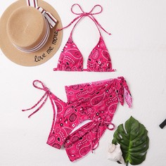 Купальник бикини с треугольными чашечками и пляжная юбка с принтом пейсли 3шт Shein