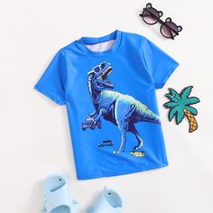 Плавательный топ с принтом динозавров для мальчиков Shein