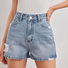 Рваные джинсовые шорты с карманом Shein
