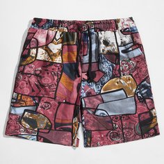 Мужские шорты на кулиске с принтом Shein