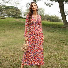 Открытая спина Цветочный принт Бохо Платье Shein