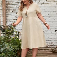 Однотонное платье размера плюс с пуговицами Shein