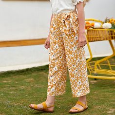 Большой бант Цветочный Бохо Брюки для девочек Shein