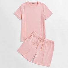 Мужские шорты и однотонная футболка Shein
