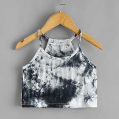 Вязаная майка в рубчик с принтом тай дай для девочек Shein