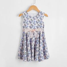 Платье с цветочным принтом и поясом для девочек Shein