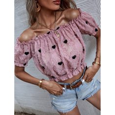 С оборками Сердечко Повседневный Женские топы Shein