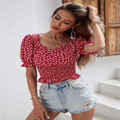 Оборка цветочный Бохо Блузы Shein
