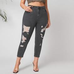 Рваные джинсы размера плюс с высокой талией Shein