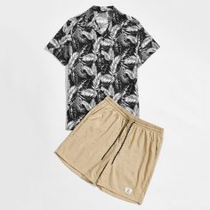 Мужская рубашка с тропическим принтом и шорты на кулиске Shein