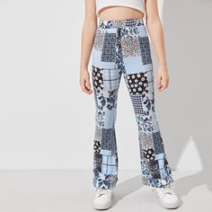 сводка цветных блоков Повседневный Брюки для девочек Shein