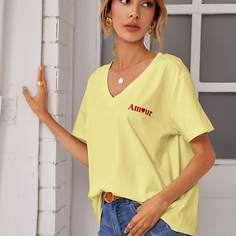 Футболка с текстовой вышивкой Shein