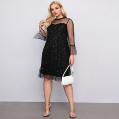 Сетчатое платье размера плюс с узором галактики Shein