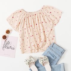 Топ с принтом сердца в полоску для девочек Shein