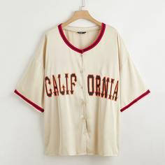 Однобортный Полосатый Повседневный Блузы размер плюс Shein