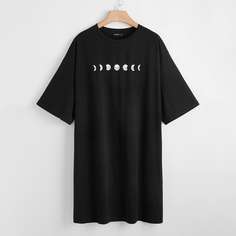 с поясом буква Повседневный Футболка размера плюс Shein