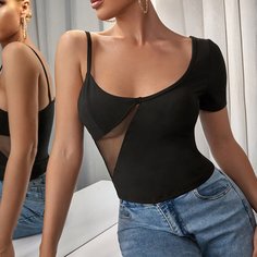 Асимметричная футболка с сетчатой вставкой Shein