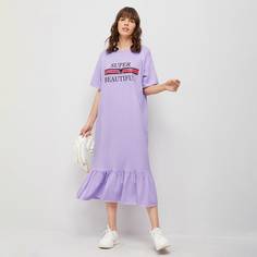 Платье с оригинальным принтом, халтером и оборкой Shein