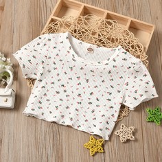 трикотажный цветочный Повседневный Футболки для маленьких девочек Shein
