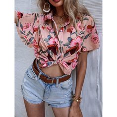 Пуговица Цветочный Бохо Блузы Shein