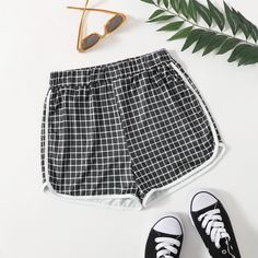 Контрастная отделка Клетчатый Повседневный Шорты Shein