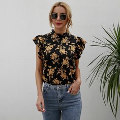 Пуговица Цветочный Бохо Блузы Shein