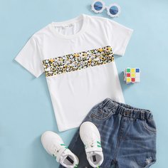 Футболка с текстовым рисунком для мальчиков Shein