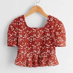 С оборками цветочный Бохо Блузы для девочек Shein