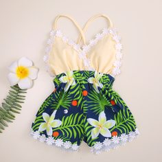 крест на крест Со цветочками Бохо Комбинезоны для девочек Shein