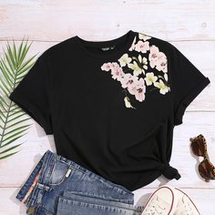 Со цветочками Повседневный Футболка размера плюс Shein