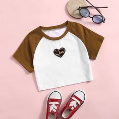 Сердечко Повседневный Футболки для маленьких девочек Shein