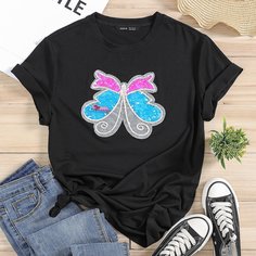 Топ с блестками и бабочкой Shein