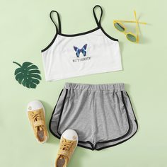 Майка с оригинальным принтом и шорты для девочек Shein