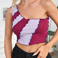 Вязаный контрастный топ в рубчик с асимметричным воротником Shein