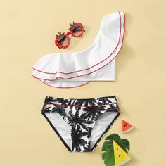 Многослойный купальник бикини в тропическом принтом для девочек Shein