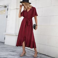 с поясом Одноцветный Повседневный Платье Shein