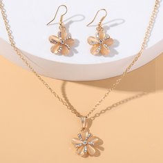 1шт ожерелье & 1 пара серьги-подвески со стразами и опалами Shein