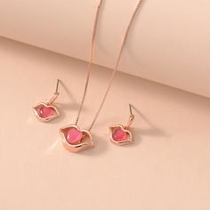 1шт ожерелье & 1 пара серьги-подвески с губами и опалами Shein