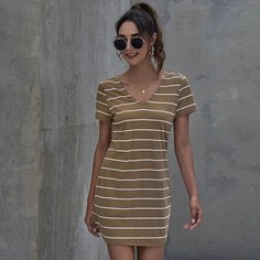 Платье в полоску с v-образным воротником Shein